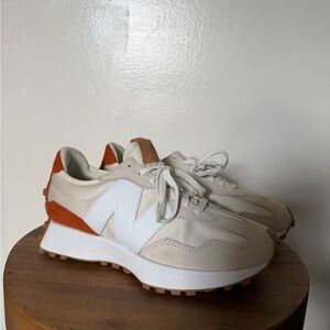New Balance 327 Cream and Orange Sneakers